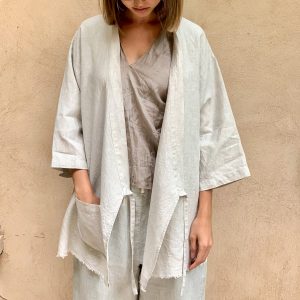 קימונו פשתן בגוון אבן | The Linen Kimono