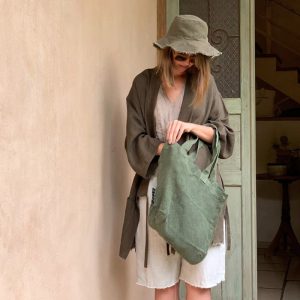 תיק פשתן ירוק ברוש | The Linen Bag